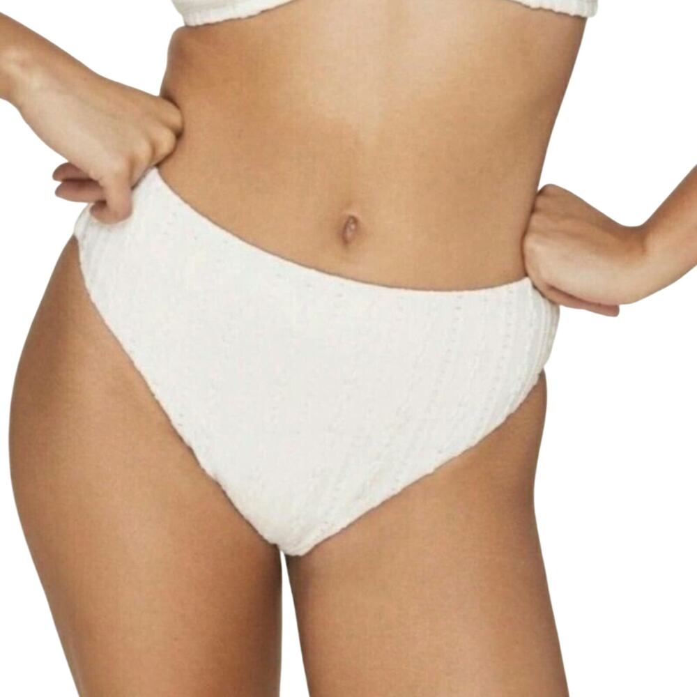 Andie 90s High Waisted Bikini Bottom Coconut (White / Cream) Textured S New